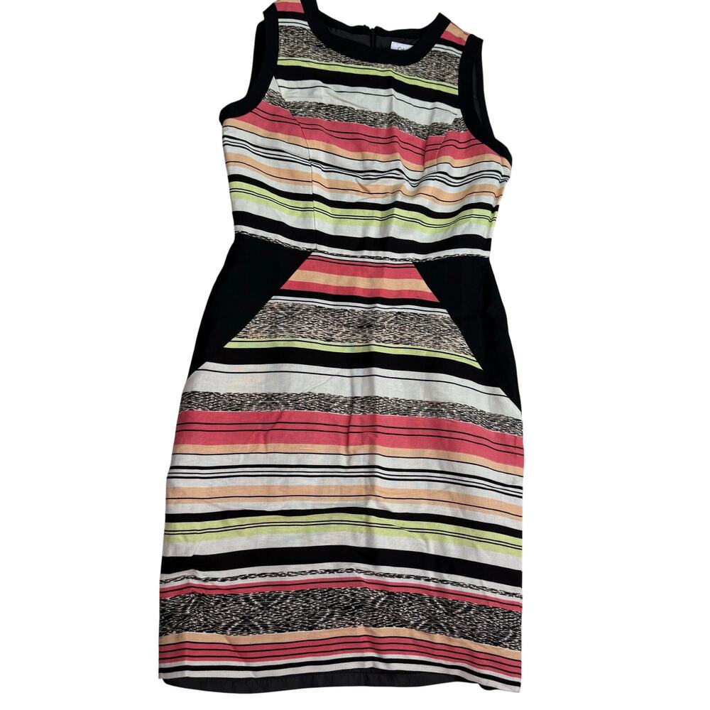 Calvin Klein Women's Linen Blend Sheath Dress Black Striped Size 2 Cocktail
